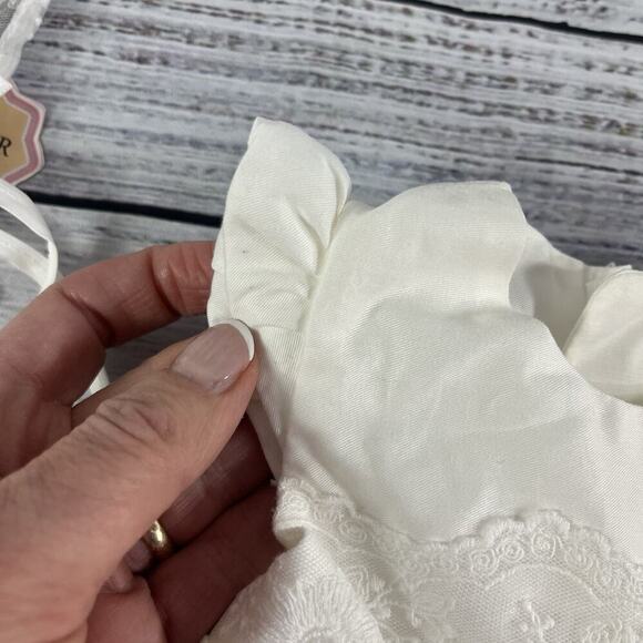 PETITE JR Baby Girl Ivory Lace Dress XS 3-6 mths Bonnet Bow Wedding Dedication 1 - Picture 4 of 13